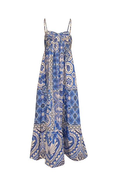 Current Boutique-Farm Rio - Blue & White Floral Print Sleeveless Maxi Dress Sz M