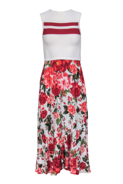 Current Boutique-Farm Rio - Ivory Crochet Bodice w/ Red Floral Bottom Dress Sz M