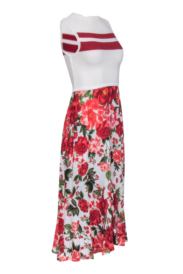 Current Boutique-Farm Rio - Ivory Crochet Bodice w/ Red Floral Bottom Dress Sz M