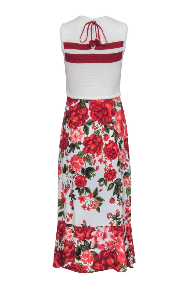 Current Boutique-Farm Rio - Ivory Crochet Bodice w/ Red Floral Bottom Dress Sz M