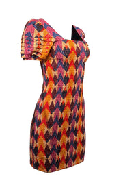 Current Boutique-Farm Rio - Beige, Orange, Purple, & Blue Print Smocked Dress Sz S