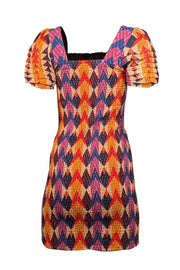 Current Boutique-Farm Rio - Beige, Orange, Purple, & Blue Print Smocked Dress Sz S