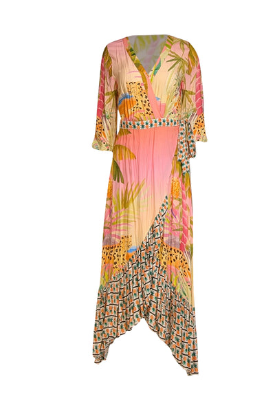 Current Boutique-Farm Rio - Pink & Multicolor Floral Wrap Dress Sz S