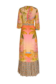 Current Boutique-Farm Rio - Pink & Multicolor Floral Wrap Dress Sz S