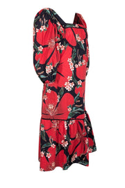 Current Boutique-Farm Rio - Red, Navy & Green Floral Print Cotton Midi Dress Sz S