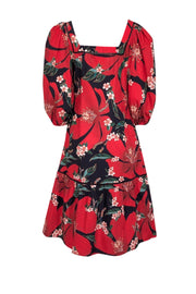 Current Boutique-Farm Rio - Red, Navy & Green Floral Print Cotton Midi Dress Sz S
