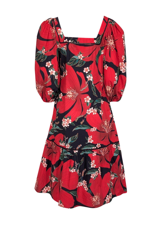 Current Boutique-Farm Rio - Red, Navy & Green Floral Print Cotton Midi Dress Sz S