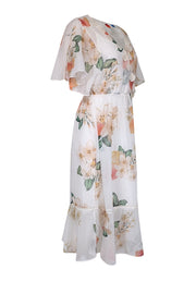 Current Boutique-Farm Rio - White w/ Peach Floral Print Chiffon Dress w/ Crochet Detailing Sz S