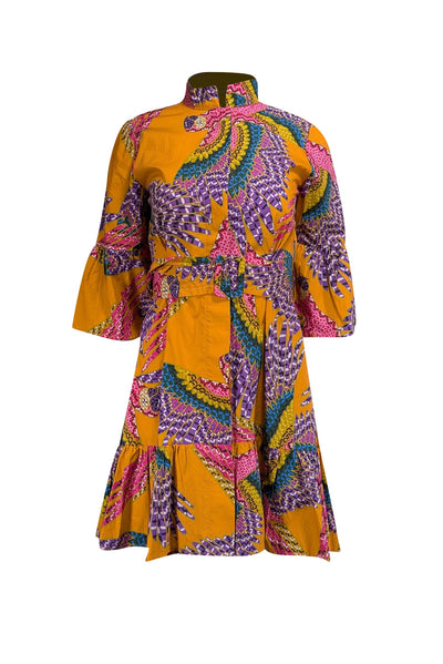 Current Boutique-Farm Rio - Orange w/ Multicolor Macaw Print Poplin Belted Mini Dress Sz XS