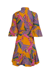 Current Boutique-Farm Rio - Orange w/ Multicolor Macaw Print Poplin Belted Mini Dress Sz XS