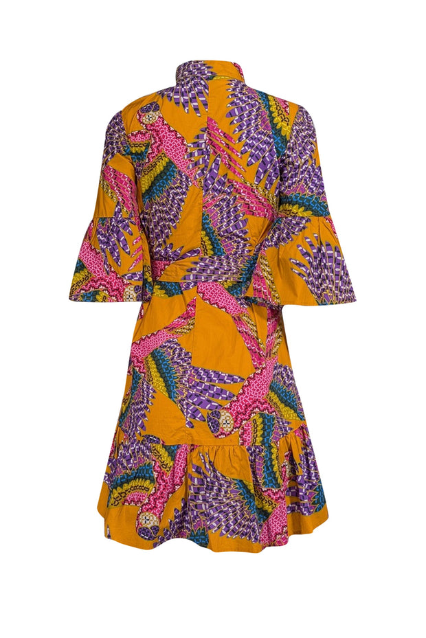 Current Boutique-Farm Rio - Orange w/ Multicolor Macaw Print Poplin Belted Mini Dress Sz XS