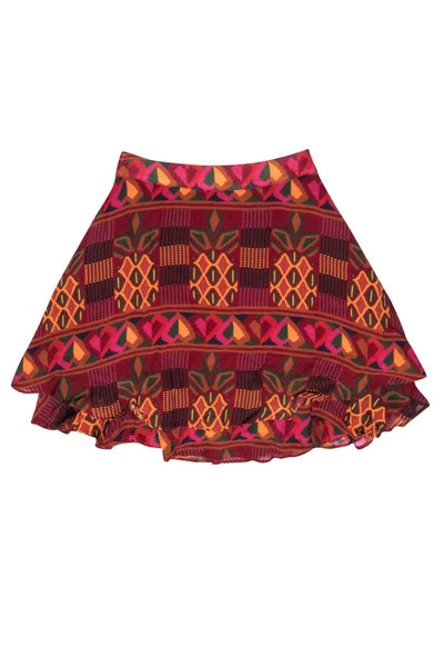 Current Boutique-Farm Rio - Red & Orange Boho Print Mini Skirt Sz XS