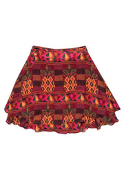 Current Boutique-Farm Rio - Red & Orange Boho Print Mini Skirt Sz XS