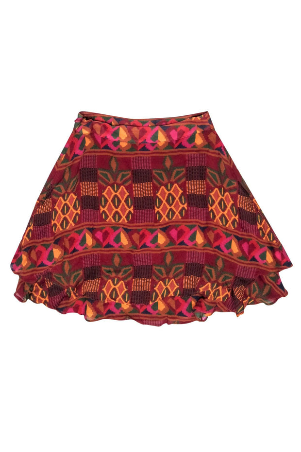 Current Boutique-Farm Rio - Red & Orange Boho Print Mini Skirt Sz XS