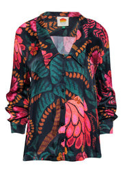 Current Boutique-Farm - Black w/ Multicolor Floral Print Button-Up Blouse Sz M