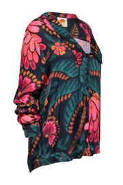 Current Boutique-Farm - Black w/ Multicolor Floral Print Button-Up Blouse Sz M