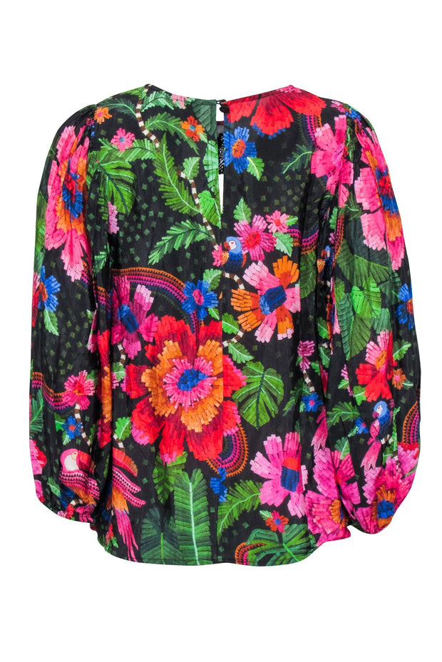 Current Boutique-Farm - Black w/ Multi Color Floral Print Blouse Sz S