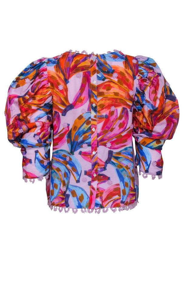 Current Boutique-Farm - Pink, Orange, & Blue Print Floral Embroidered Button Back Shirt Sz S