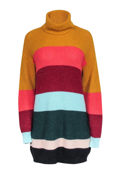 Current Boutique-Farm - Multicolor Metallic Bold Stripe Turtleneck Sweater Dress Sz XS