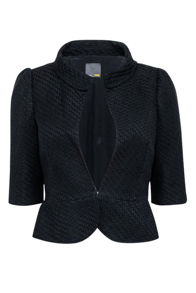 Current Boutique-Fendi - Black Textured Crop Sleeve Blazer Sz 8