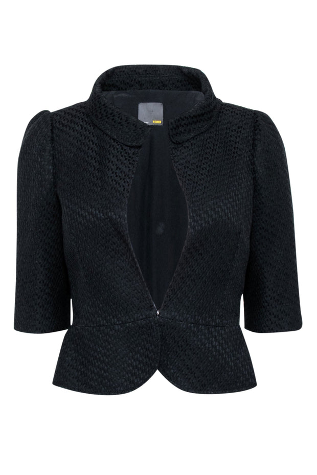 Current Boutique-Fendi - Black Textured Crop Sleeve Blazer Sz 8