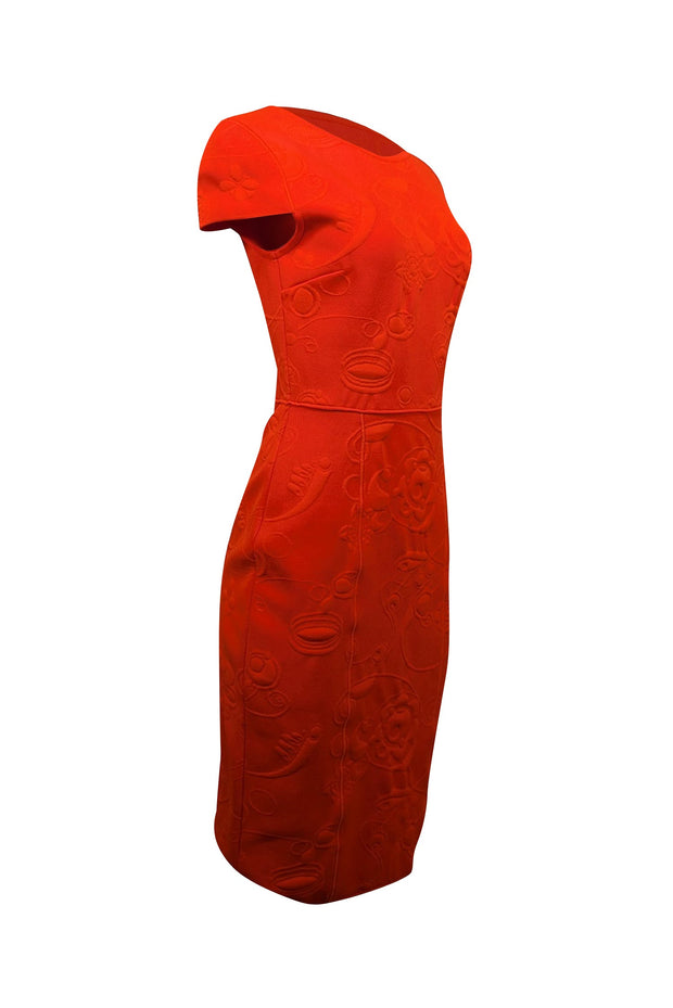 Current Boutique-Fendi - Deep Orange Textured Floral Print Short Sleeve Dress Sz 6