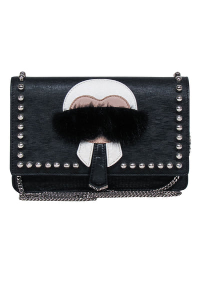 Current Boutique-Fendi - Black Saffiano Leather Studded "Karlito" Bag