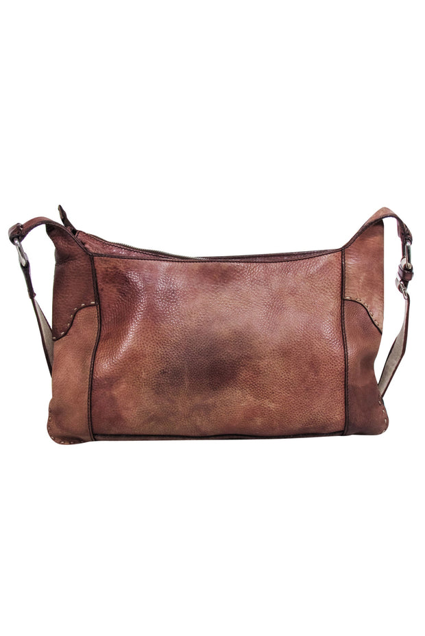 Current Boutique-Fendi - Brown Leather Laser Cut Logo Crossbody Bag