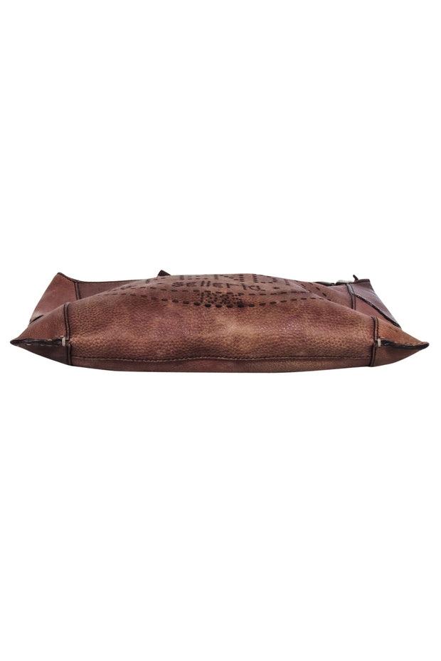 Current Boutique-Fendi - Brown Leather Laser Cut Logo Crossbody Bag