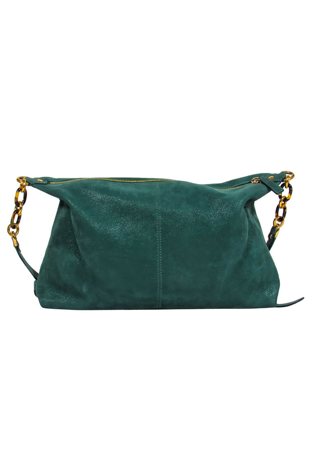 Current Boutique-Fendi - Metallic Green Suede Crossbody w/ Tortoise Chain Link Crossbody