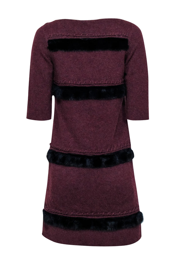 Current Boutique-Fendi - Maroon Cashmere Sweater Dress w/ Fur Front Detail Sz 4