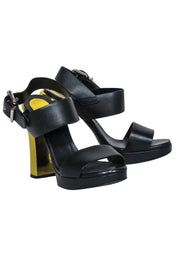 Current Boutique-Fendi - Black Leather Open Toe Pumps w/ Gold Heel Sz 6.5