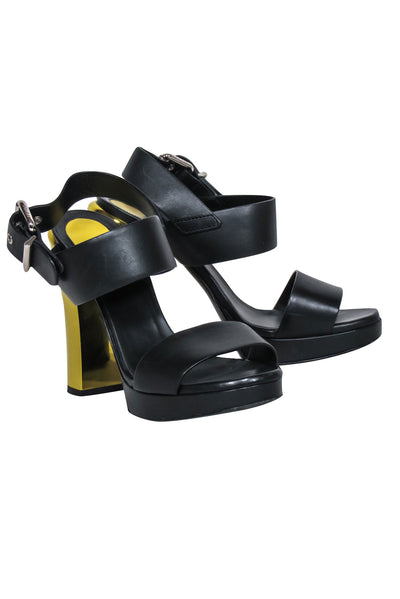 Current Boutique-Fendi - Black Leather Open Toe Pumps w/ Gold Heel Sz 6.5