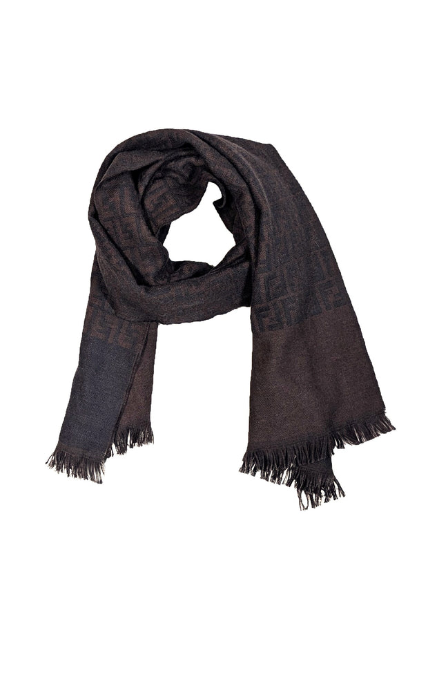 Fendi - Brown & Black Monogram Wool Scarf - Current Boutique