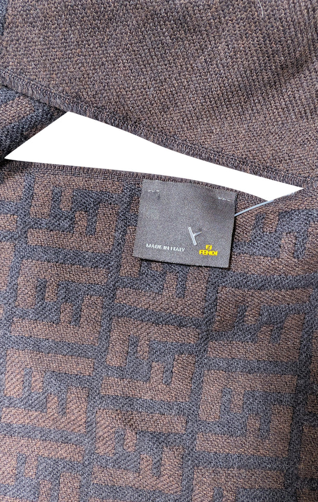 Fendi - Brown & Black Monogram Wool Scarf - Current Boutique