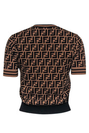 Current Boutique-Fendi - Brown Monogram Knit Short Sleeve Top Sz 2