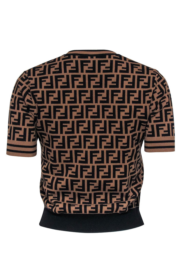 Current Boutique-Fendi - Brown Monogram Knit Short Sleeve Top Sz 2