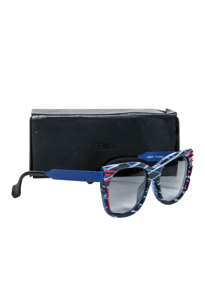 Current Boutique-Fendi - Blue & White Print Square Sunglasses