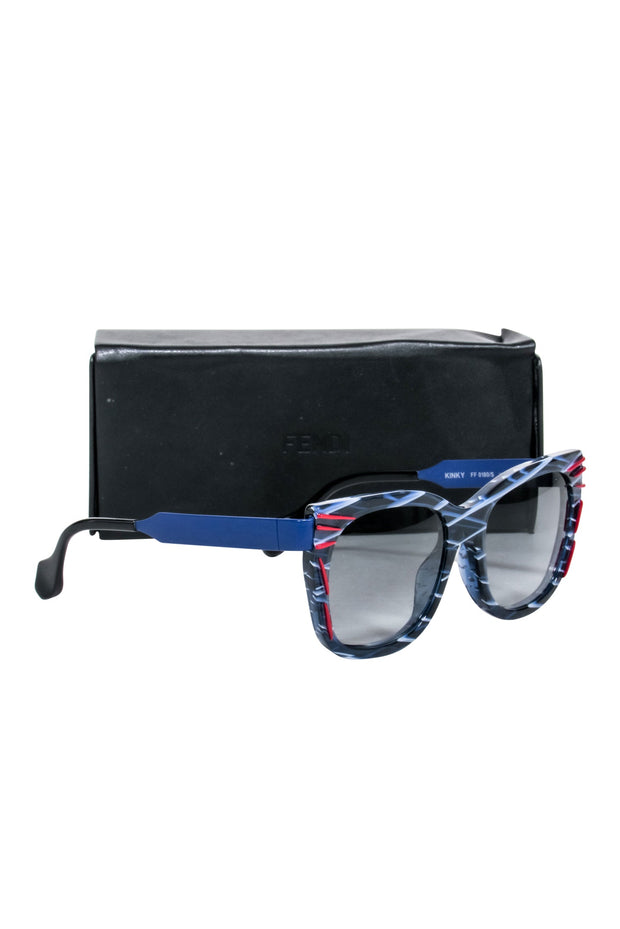 Current Boutique-Fendi - Blue & White Print Square Sunglasses