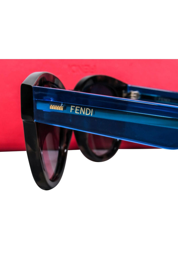 Current Boutique-Fendi - Brown Tortoise Frames w/Iridescent Blue Leg Sunglasses
