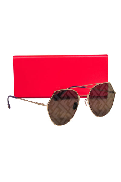 Current Boutique-Fendi - Gold Frame w/ Gold F Printed Lens Sunglasses