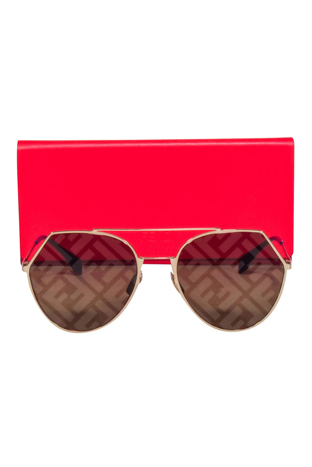 Current Boutique-Fendi - Gold Frame w/ Gold F Printed Lens Sunglasses