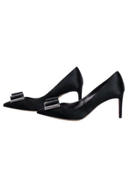Current Boutique-Ferragamo - Black Satin Bow Toe Pumps Sz 8