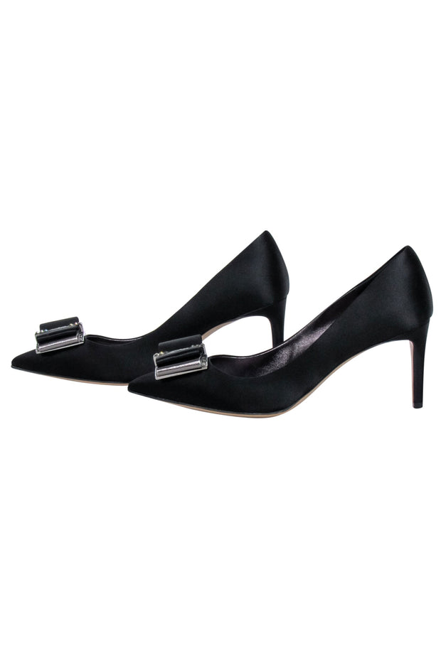Current Boutique-Ferragamo - Black Satin Bow Toe Pumps Sz 8