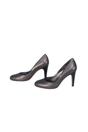 Current Boutique-Ferragamo - Pewter Leather Rounded Toe Pumps Sz 8.5