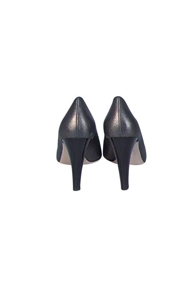 Current Boutique-Ferragamo - Pewter Leather Rounded Toe Pumps Sz 8.5