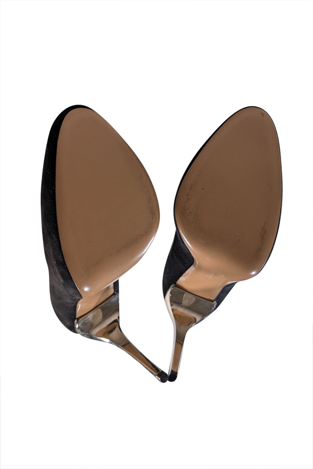 Ferragamo - Black Suede w/ Metallic Gold Heel Sz 9 - Current Boutique