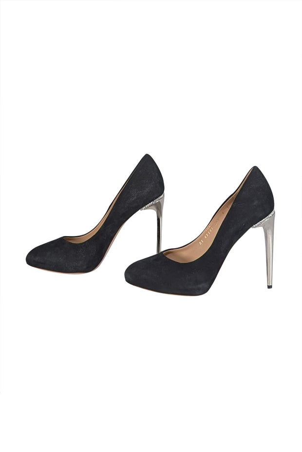 Ferragamo - Black Suede w/ Metallic Gold Heel Sz 9 - Current Boutique