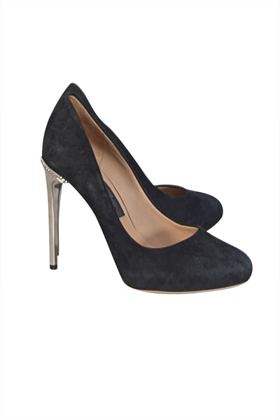 Ferragamo - Black Suede w/ Metallic Gold Heel Sz 9 - Current Boutique