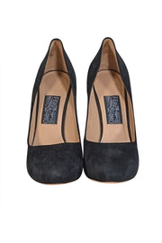 Ferragamo - Black Suede w/ Metallic Gold Heel Sz 9 - Current Boutique
